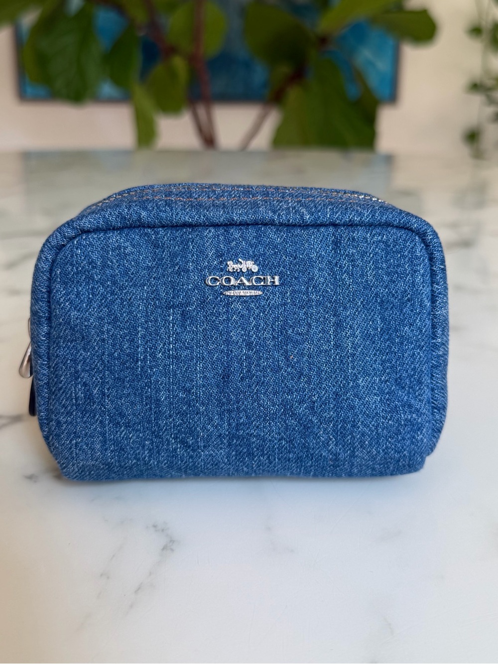 Coach Small Denim Zip Cosmetic / Coin Pouch in Blue Indigo CAP97